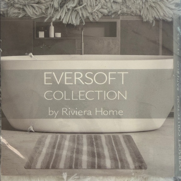 Riviera Home Other - Eversoft Collection Bath Rug by Riviera Home - Silver Striped Bath Rug